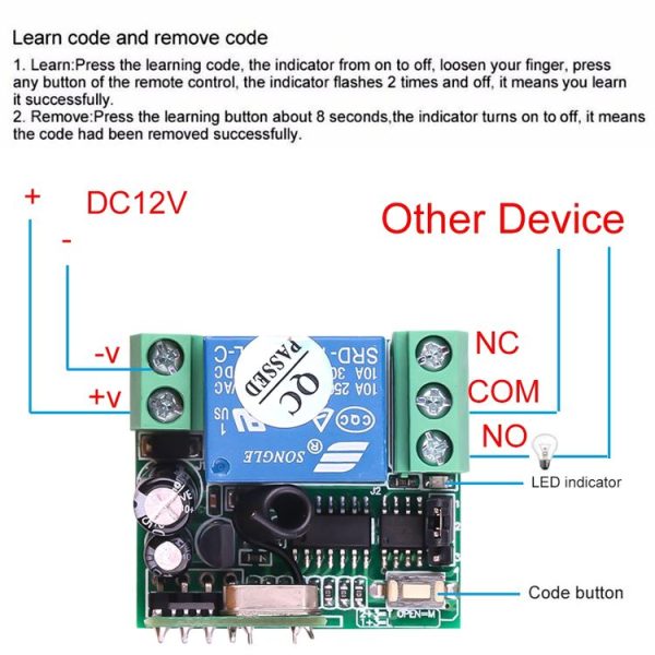 12V 10A RF Wireless Remote Control Switch 1CH Relay Receiver - Image 5
