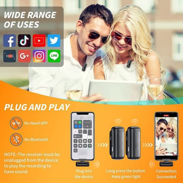 One by Two Wireless Lavalier Microphones with Charging Case, Port: 8 Pin - Image 3