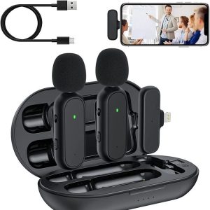 One by Two Wireless Lavalier Microphone Wireless Noise Reduction Microphone with Charging Case, Port: 8 Pin