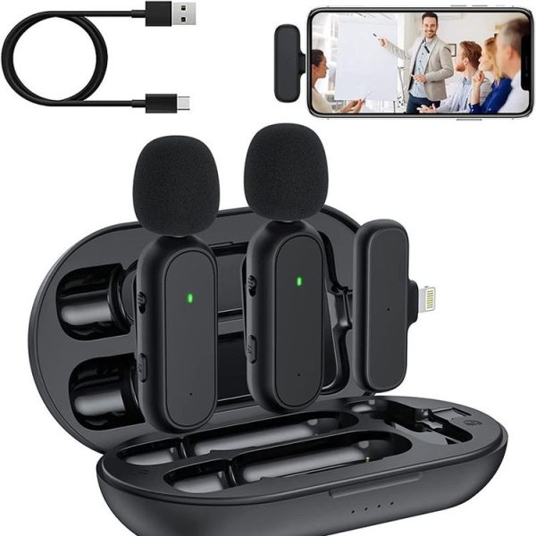 One by Two Wireless Lavalier Microphone Wireless Noise Reduction Microphone with Charging Case, Port: 8 Pin