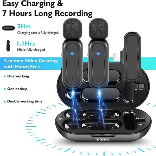 One by Two Wireless Lavalier Microphone Wireless Noise Reduction Microphone with Charging Case, Port: 8 Pin - Image 2