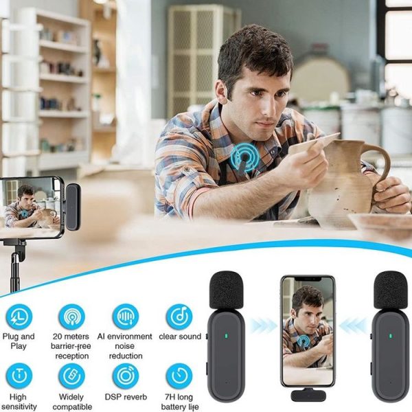 One by Two Wireless Lavalier Microphone Wireless Noise Reduction Microphone with Charging Case, Port: 8 Pin - Image 4