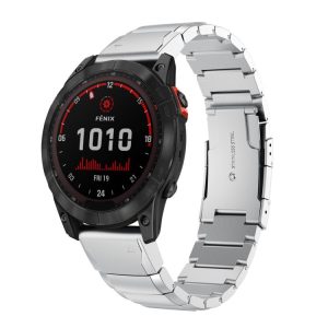 Garmin Fenix 7 Solar 22mm Tortoise Shell Stainless Steel Watch Band (Silver)