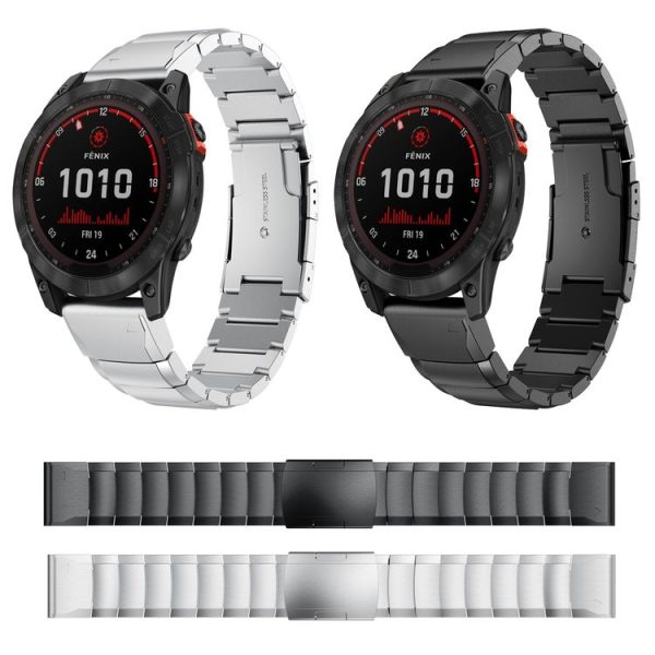 Garmin Fenix 7 Solar 22mm Tortoise Shell Stainless Steel Watch Band (Silver) - Image 3