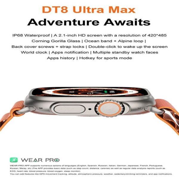 DT8 Ultra Max 2.1 inch Color Screen Smart Watch, Support Heart Rate Monitoring / Blood Pressure Monitoring (Orange) - Image 5