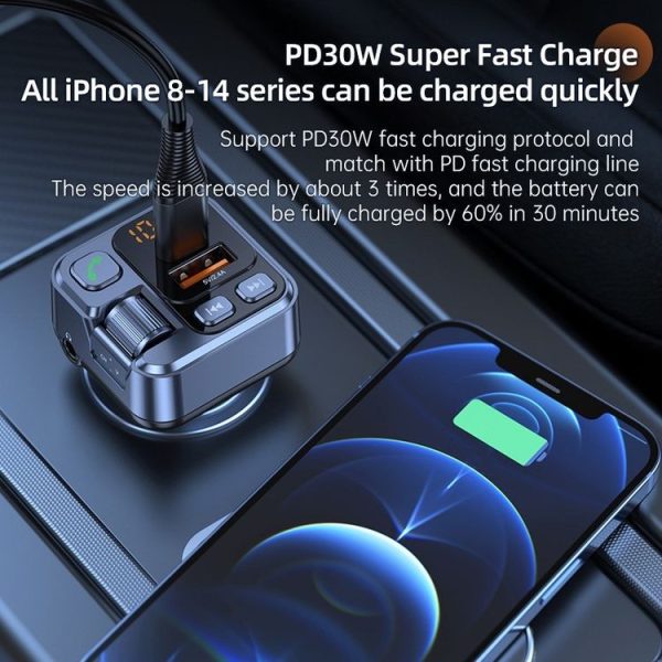 T16 MP3 Player Fast Charger Wireless Bluetooth 5.1 FM Transmitter Hands Free Car Kit - Image 5