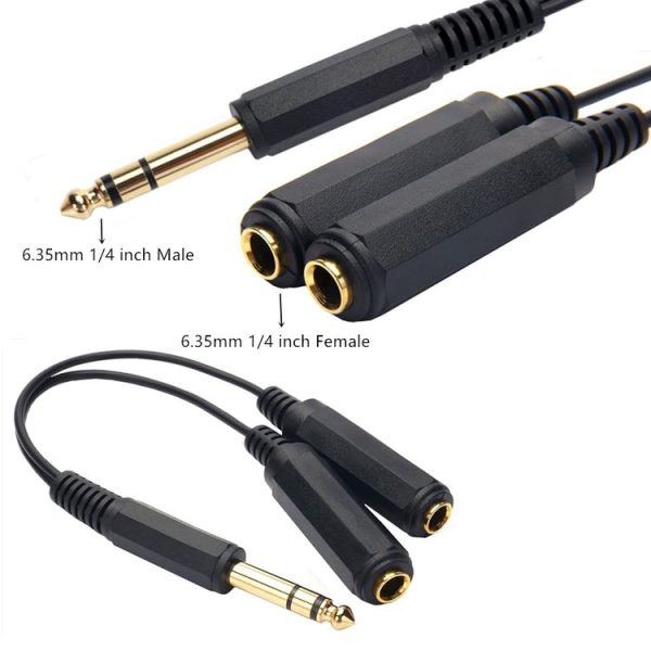 JUNSUNMAY 6.35mm 1 / 4 inch Male to Dual Female Stereo Audio Jack Adapter Cable, Length: 20cm - Image 3