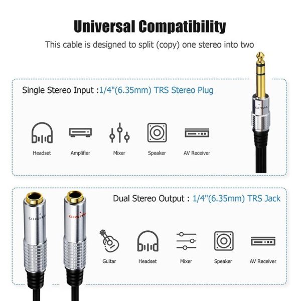 JUNSUNMAY 6.35mm Male to Dual 6.35mm Female Stereo Audio Adapter, Length: 0.2m - Image 4