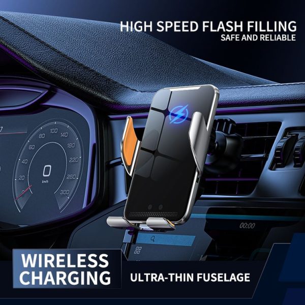 C9 Car Wireless Charger Phone Holder Infrared Auto-Clamping Metal Phone Mount Car Charger (Gray) - Image 3