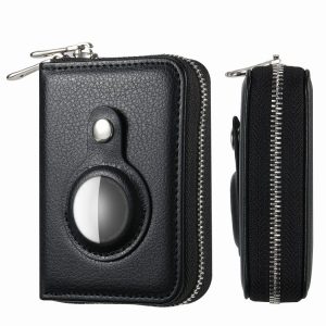 AirTag Zipper Wallet Protective Cover Case (Black)