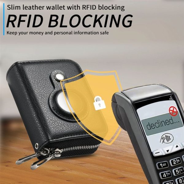 AirTag Zipper Wallet Protective Cover Case (Black) - Image 7