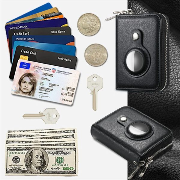 AirTag Zipper Wallet Protective Cover Case (Black) - Image 8