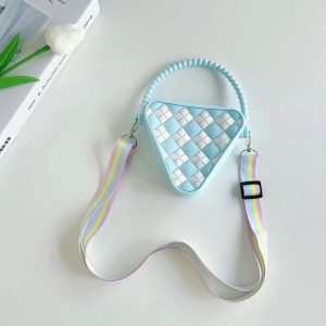Diamond Shaped Mini Portable Shoulder Bag Silicone Handbag (Blue)