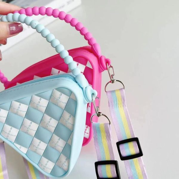 Diamond Shaped Mini Portable Shoulder Bag Silicone Handbag (Blue) - Image 8