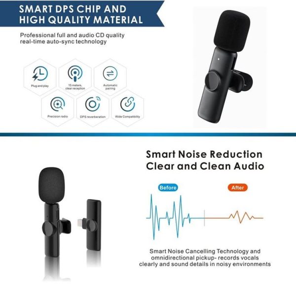 Bluetooth Mini Microphone Wireless Lavalier Noise Reduction Microphone for iPhone / iPad, with 8 Pin Receiver & Single Microphone - Image 2