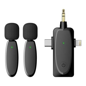 One by Two 3 in 1 Mini Wireless Lavalier Microphones for iPhone / Android / Camera with Noise Reduction Function