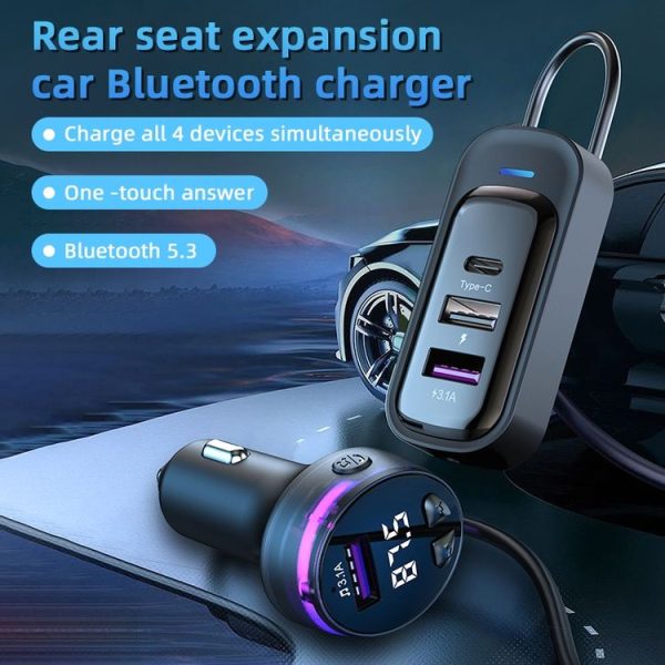 CS8 Black Bluetooth MP3 Play FM Transmitter Car Charger Rear Seat Extended Car Charger - Image 2