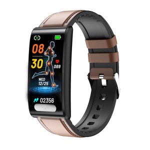 TK70 1.47 inch Color Screen Smart Leather Strap Watch, Support Heart Rate / Blood Pressure / Blood Oxygen / Blood Sugar Monitoring (Brown)