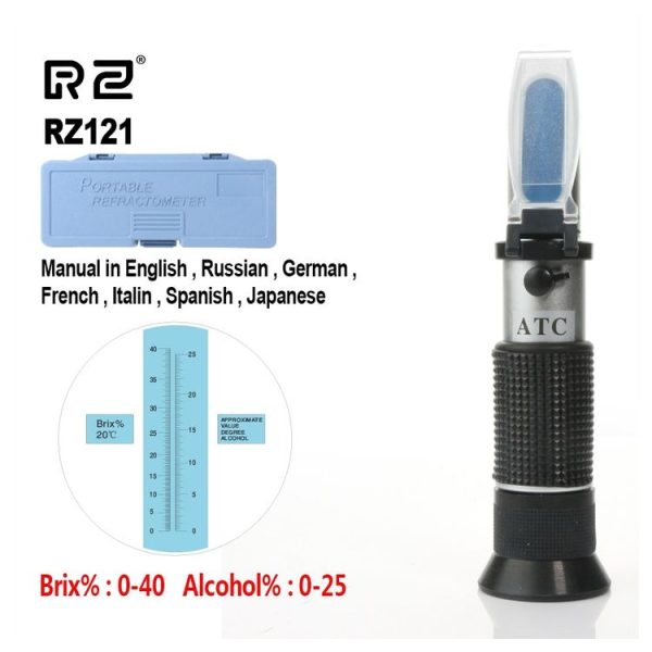 RZ121 Alcohol Refractometer Grape Wine Sugar Content 0~25% Alcohol Concentration 0~40% Brix Tester Meter ATC Handheld Tool - Image 2