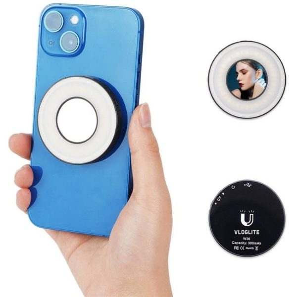 VLOGLITE W36 Mini LED Cell Phone Fill Light With Makeup Mirror Magnetic Selfie Ring Light - Image 4