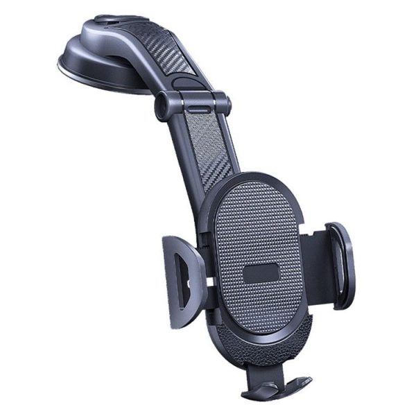 ES33 Car Mobile Phone Holder Bracket Carbon Fiber 360 Degree Rotation Suction Cup Mount (Black)