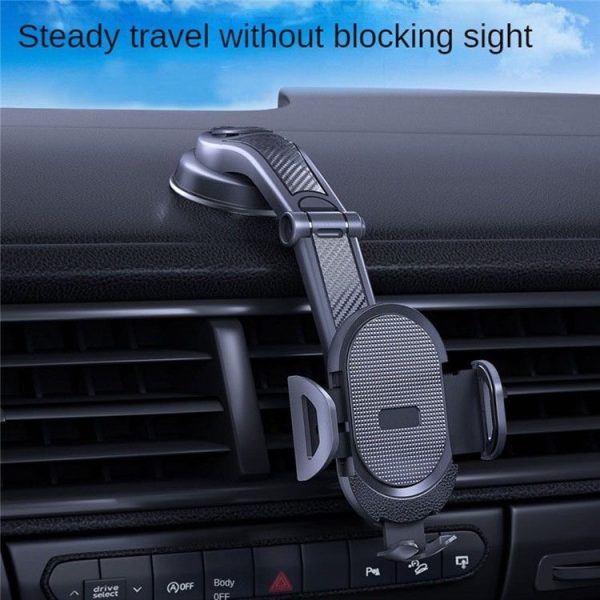 ES33 Car Mobile Phone Holder Bracket Carbon Fiber 360 Degree Rotation Suction Cup Mount (Black) - Image 2