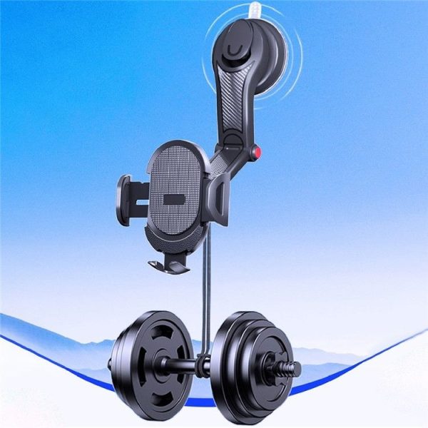 ES33 Car Mobile Phone Holder Bracket Carbon Fiber 360 Degree Rotation Suction Cup Mount (Black) - Image 5