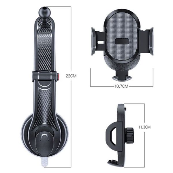 ES33 Car Mobile Phone Holder Bracket Carbon Fiber 360 Degree Rotation Suction Cup Mount (Black) - Image 8