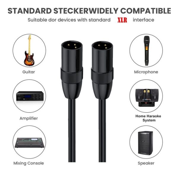 JUNSUNMAY XLR Male to Male Mic Cord 3 Pin Audio Cable Balanced Shielded Cable, Length: 2m - Image 2