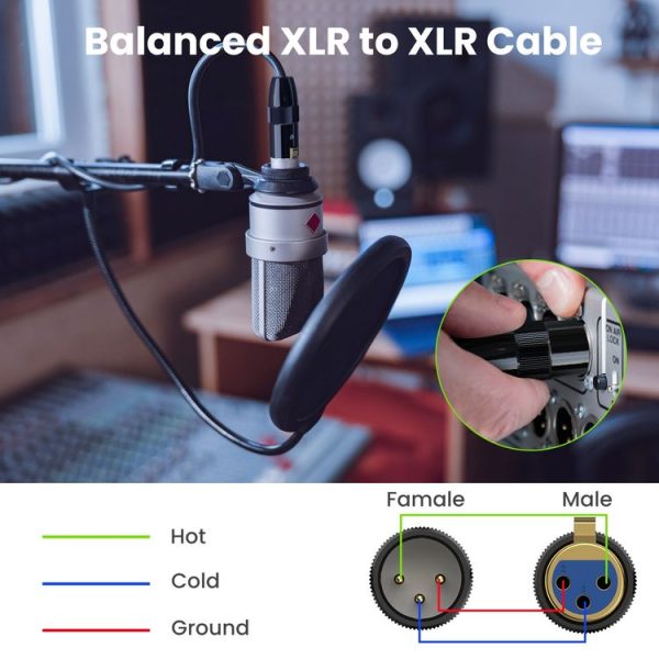 JUNSUNMAY XLR Male to Male Mic Cord 3 Pin Audio Cable Balanced Shielded Cable, Length: 2m - Image 6