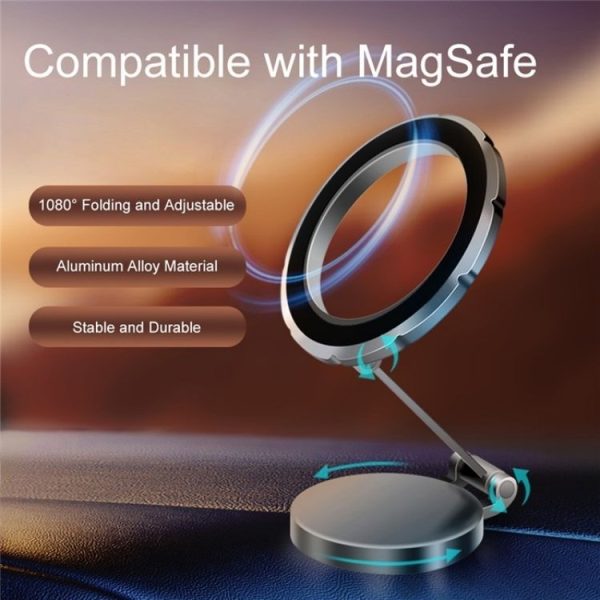 G118 1080-Degree Rotating Folding Magnetic Phone Holder Dashboard Suction Cup Car Mount (Grey) - Image 2