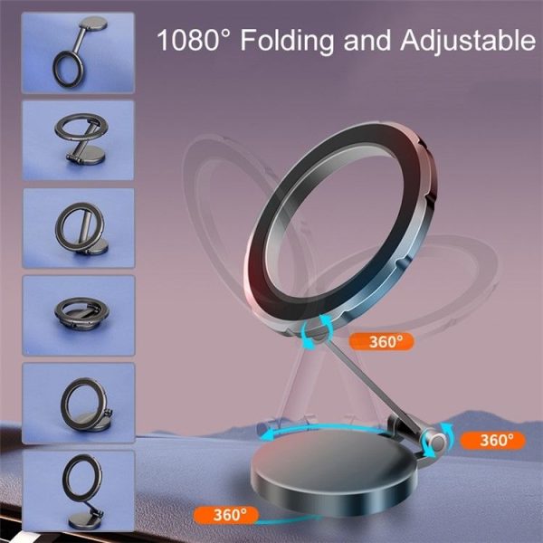 G118 1080-Degree Rotating Folding Magnetic Phone Holder Dashboard Suction Cup Car Mount (Grey) - Image 3