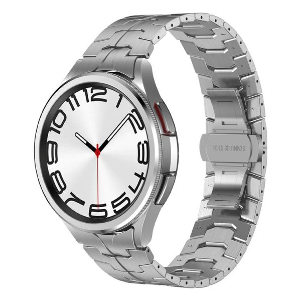 Samsung Galaxy Watch6 Classic 43 / 47mm Lron Man Curved Connection Stainless Steel Watch Band (Silver)