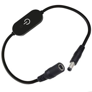 JUNSUNMAY DC 5.5mmx2.1mm LED Touch Inline Dimmer Switch Controller for Single Color, Length 30cm (Black)