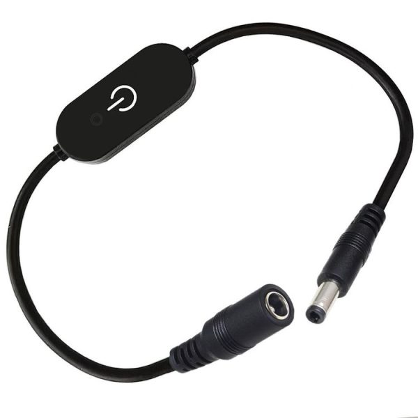 JUNSUNMAY DC 5.5mmx2.1mm LED Touch Inline Dimmer Switch Controller for Single Color, Length 30cm (Black)