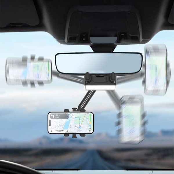 H23-8 New Multifunction Rearview Mirror Phone Holder Rotatable Retractable Phone Mount - Image 2