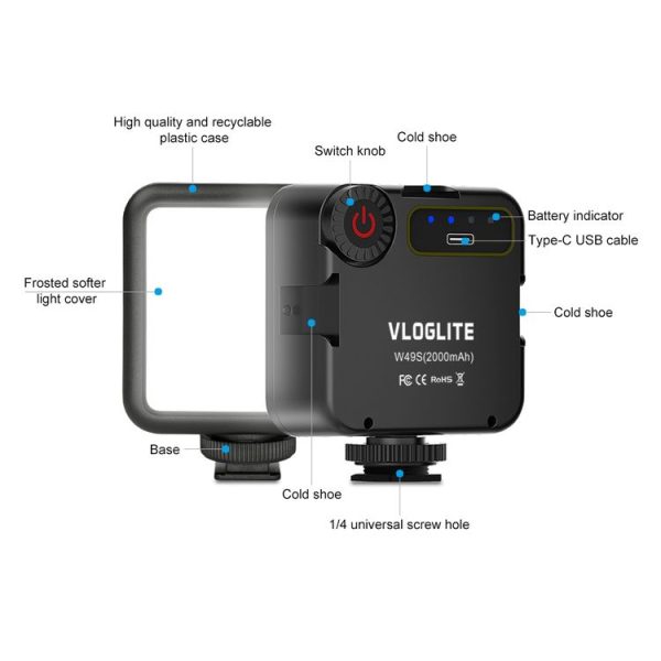 VLOGLITE W49S Adjustable Brightness Mini Beauty Video Light Photography Live Streaming LED Fill Light - Image 2