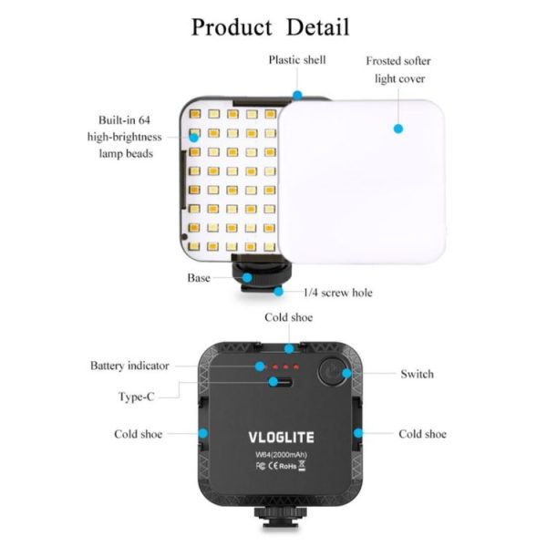 VLOGLITE W64 For Live Broadcast / Video Conference Dimmable LED Fill Light - Image 4