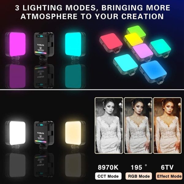 VLOGLITE W64RGB Dimmable RGB LED Pocket Fill Light 20 Modes Live Broadcast Video Light - Image 8