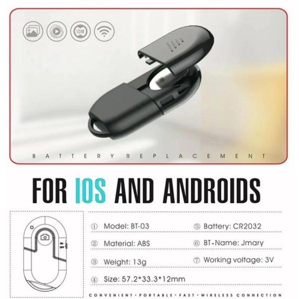 JMARY BT-03 Portable Wireless Bluetooth Selfie Remote Control For iOS / Android - Image 2