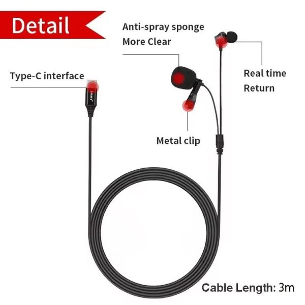 JMARY MC-R6 Lavalier Type-C Port Wired Microphone With In-ear Earphone, Length: 3m - Image 5