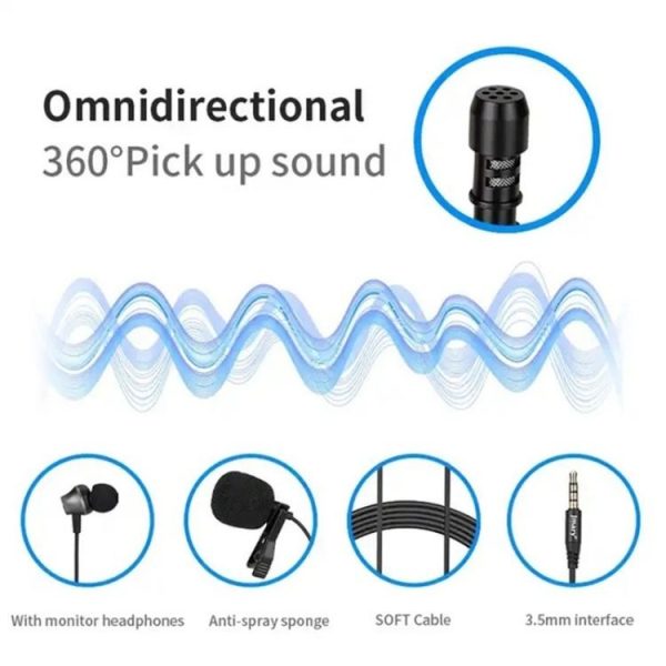 JMARY MC-R5 Lavalier 3.5mm Port Wired Microphone With Sound Monitoring Earphone, Length: 3m - Image 2