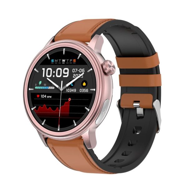 ET470 1.39 inch Color Screen Smart Watch Leather Strap, Support Bluetooth Call / ECG (Brown)