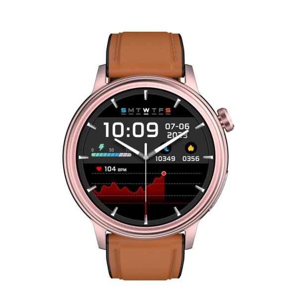 ET470 1.39 inch Color Screen Smart Watch Leather Strap, Support Bluetooth Call / ECG (Brown) - Image 2