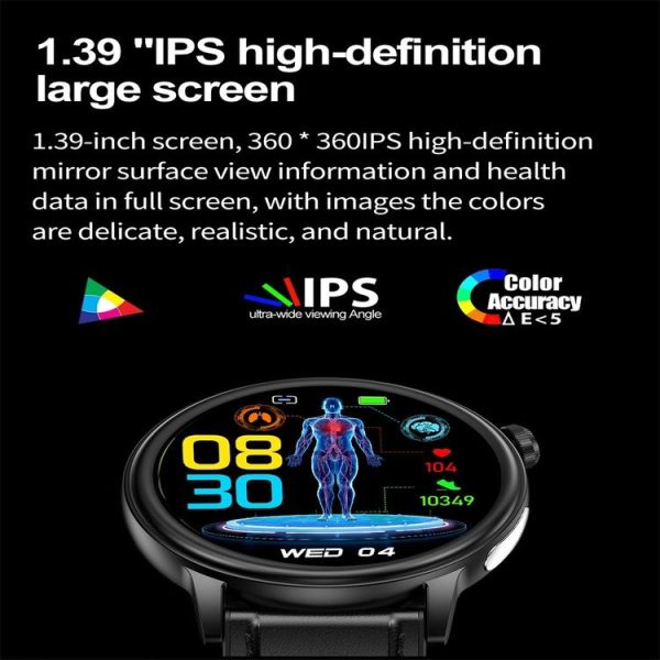 ET470 1.39 inch Color Screen Smart Watch Leather Strap, Support Bluetooth Call / ECG (Brown) - Image 5