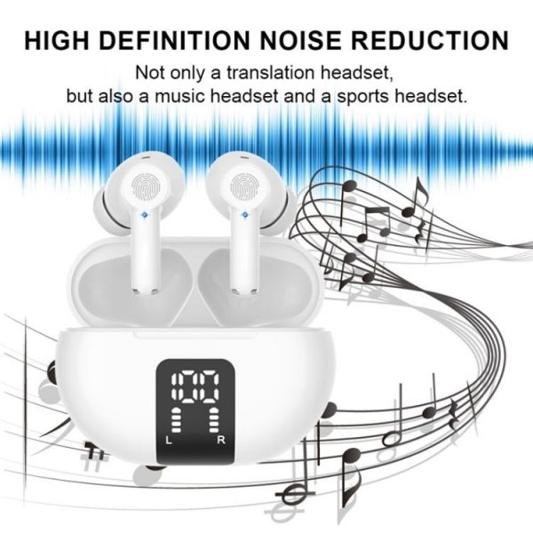 M10 Wireless Bluetooth Smart Voice Translator Headset Multiple Languages Translation Earphones (White) - Image 5