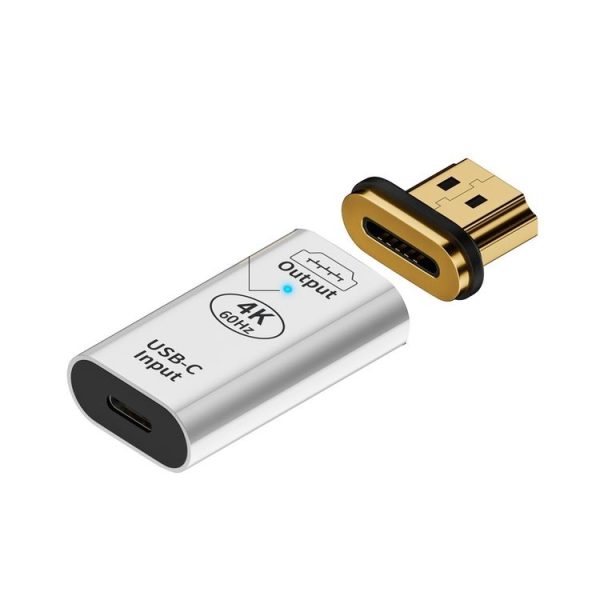 Type-C Female to HDMI 2.0 Male Converter Adapter 4K 60Hz HD Magnetic Plug (Silver)
