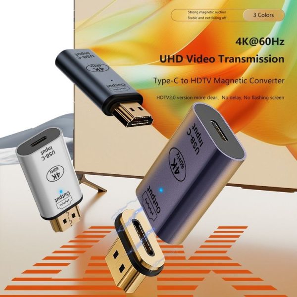Type-C Female to HDMI 2.0 Male Converter Adapter 4K 60Hz HD Magnetic Plug (Silver) - Image 3