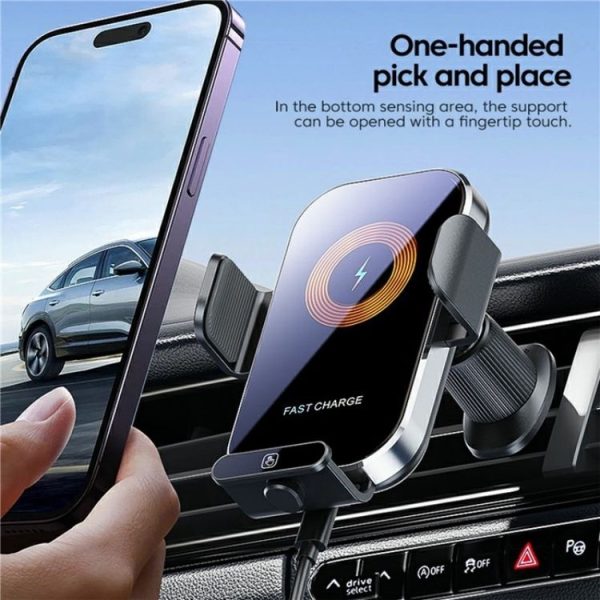 X12s Car Air Vent Wireless Charger 66W High Power Intelligent Induction Holder (Silver) - Image 2