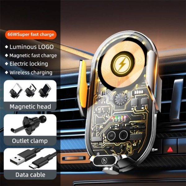 C23 66W Car Air Vent Phone Holder Wireless Charger (Black) - Image 6